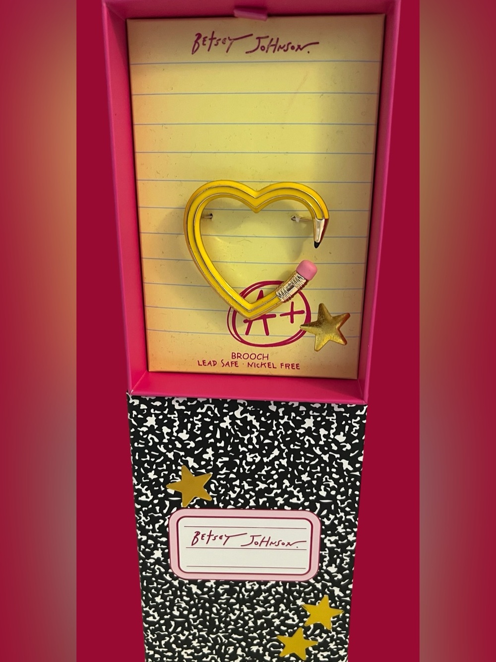 Betsey Johnson Yellow Heart Pencil Pin with Pink Eraser - Picture 5 of 16